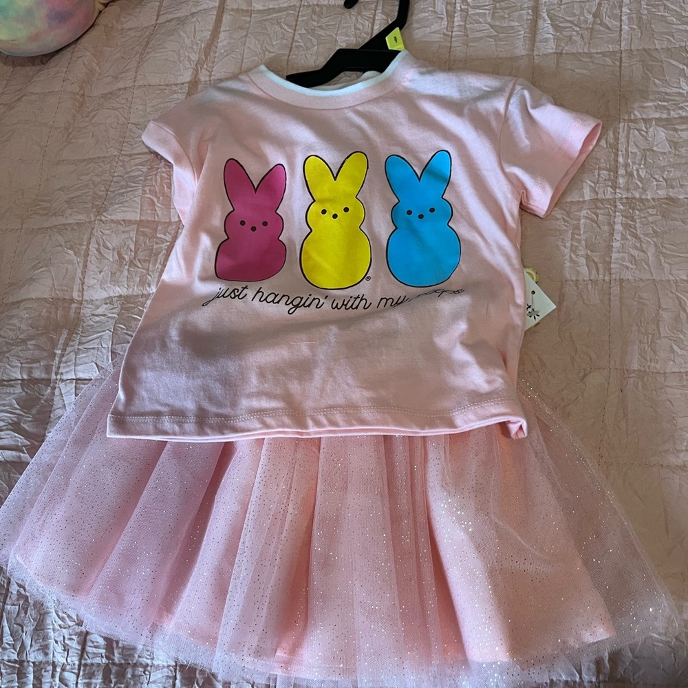 Easter peeps toddler girls graphic tee and tutu skirt set 2 pcs size 3T